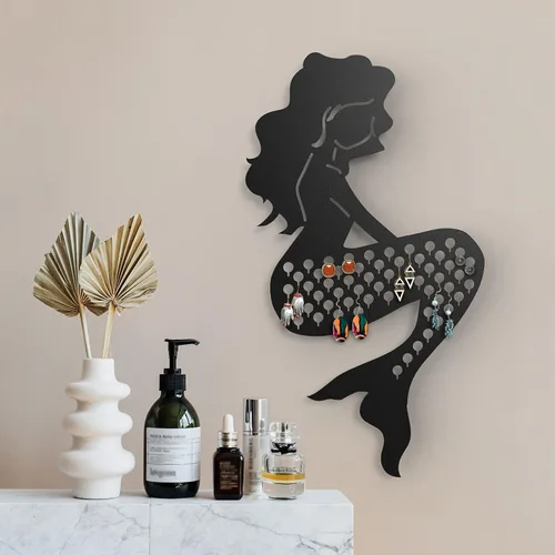 Miniatura 4 de Mango Steam Organizador de joyas y aretes de pared de perfil delgado (sirena, negro)