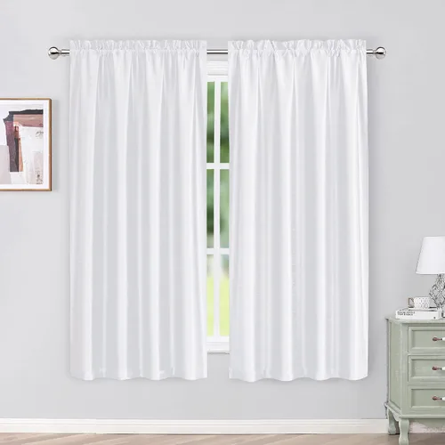 Miniatura 44 de Chyhomenyc Uptown - Cortinas negras de 24 pulgadas de largo, 2 paneles, cortinas cortas de seda sintética para oscurecer la habitación, cortinas