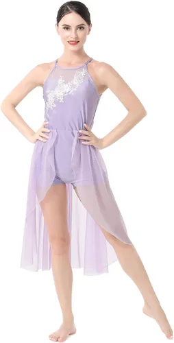 Miniatura 6 de Vestido de baile lírico para mujer, diseño de flor halter, disfraz de baile contemporáneo, vestido de ballet para adultos