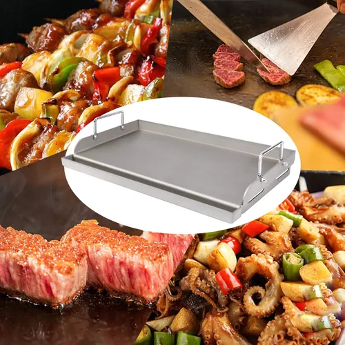 Miniatura 5 de Uniflasy Plancha de Hierro Fundido para Parrilla de Gas Plancha de Superficie Plana Insertable para Parrilla de Gas al Aire Libre, Placa Sartén