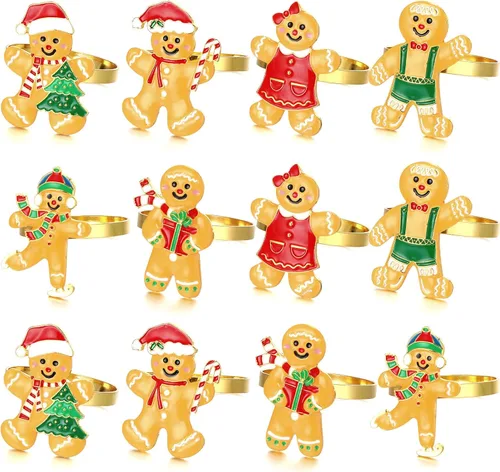 Miniatura 2 de WILLBOND 12 servilleteros de Navidad para cenas de Navidad, fiestas, accesorios de decoración de mesa de adorno de boda, (estilo adorable)