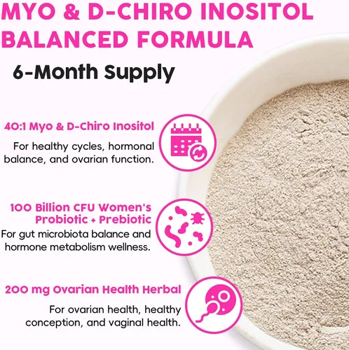 Miniatura 8 de Polvo liposomal de mio-inositol y D-Chiro Inositol Suministro para 180 días Suplemento de inositol de proporción ideal 40:1 para mujeres