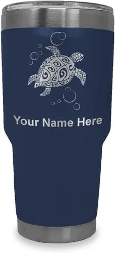 Miniatura 31 de LaserGram Vaso aislado al vacío de 20 onzas, tortuga marina hawaiana, grabado personalizado incluido (negro)