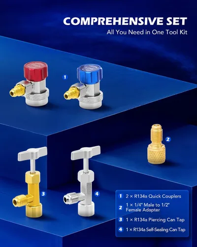 Miniatura 3 de Orion Motor Tech Medidores de CA, juego de manómetros de CA para refrigerante R134a R12 R502, coche de 3 vías con mangueras de 5 pies acopladores