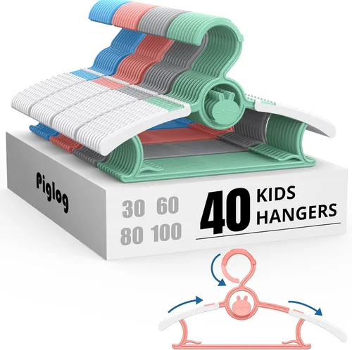 Miniatura 15 de Paquete de 60 perchas para niños, extensibles y apilables, perchas de mezcla de colores para niños pequeños, niños y adolescentes, perchas