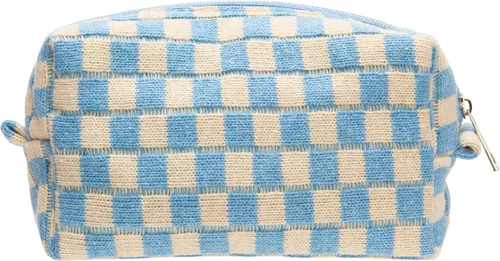 Miniatura 70 de PAZIMIIK Bolsa de Maquillaje a Cuadros para Bolso Portátil con Cremallera, Estuche Pequeño de Cosméticos para Accesorios de Viaje, Azul Ártico
