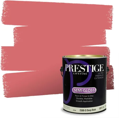 Miniatura 192 de Prestige Paints E100-T-SW6591 Pintura exterior e imprimación en uno, 1 galón, plano, combinación comparable de Sherwin Williams Amaryllis, 1 galón