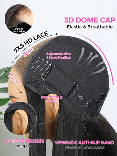 Miniatura 4 de ISEE Pelucas de cabello sin pegamento para principiantes, pelucas de encaje frontal para mujeres negras, cabello humano corto y lacio, pelucas