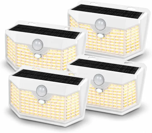 Miniatura 25 de HMCITY Luces solares para exteriores, 120 LED con 3 modos de iluminación, luces de pared con sensor de movimiento, IP65, impermeable, alimentadas