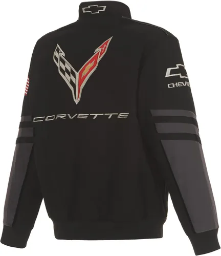 Miniatura 2 de JH DESIGN GROUP Chaqueta Chevy Corvette C8 para hombre, un abrigo de sarga clásico bordado