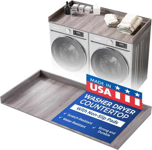 Miniatura 12 de OfficeSimpli Mesa para Lavadora y Secadora, Fabricado en EE.UU., Almohadillas Antideslizantes, Toallero de Madera para Lavandería, Cubierta