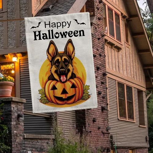 Miniatura 4 de Bandera de jardín de bulldog de Halloween de 12.5 x 18 pulgadas, vertical, doble cara, calabaza de Feliz Halloween, linda cachorro, decoración