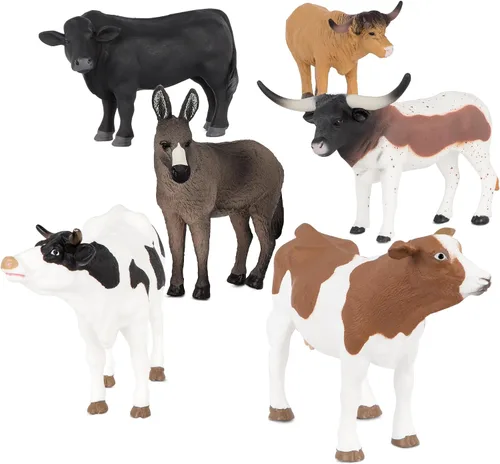Miniatura 5 de Terra by Battat Juego de juguetes de animales de granja con figuras realistas de vaca, toros y burro Holstein - Juguetes educativos para niños