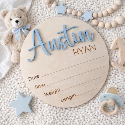 Miniatura 5 de Letreros de madera de lujo personalizados con nombre de bebé, bebé próximamente, regalos de bienvenida recién nacido para niño o niña, estilo 01