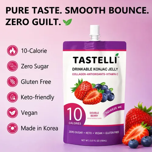 Miniatura 3 de Tastelli Gelatina Konjac infundida con 1000 mg de colágeno y vitamina C Sin gluten, sin azúcar, baja en calorías Bocadillo vegano de gelatina