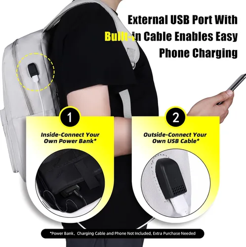 Miniatura 2 de Mochila ligera de alta calidad para laptop con puerto de carga USB, bolsa duradera para la escuela universitaria, 2 organizadores integrados, funda