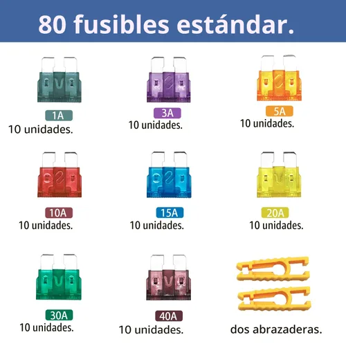Miniatura 2 de ZIPCCI 80 piezas de fusibles estándar para coche, kit de surtido de fusibles (1 A/3 A/5 A/10 A/15 A/20 A/30 A/40 A) Fusibles planos automotrices