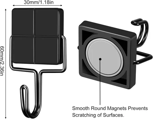 Miniatura 2 de MAGTSMEI Ganchos magnéticos negros resistentes, ganchos magnéticos de neodimio fuertes para refrigerador, imán de refrigerador con gancho
