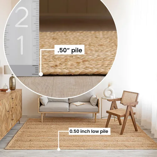 Miniatura 5 de HOMEMONDE Alfombra de yute natural tejida a mano de 2'x3' - Alfombra de piso rústica vintage trenzada reversible estilo granja para interiores