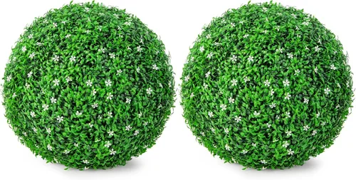 Miniatura 12 de Goplus 2 bolas topiarias artificiales de 15.7 pulgadas, bolas redondas de boj de imitación para exteriores, esferas de jardín decorativas