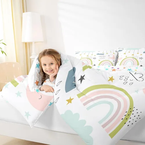 Miniatura 6 de Erosebridal Juego de ropa de cama con diseño de arco iris para niños, tamaño individual para niñas, lindo juego de edredón de dibujos animados