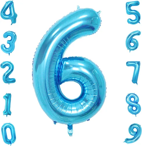 Miniatura 16 de Globos de números azul claro de 40 pulgadas, globos de aluminio de Mylar con helio para cumpleaños, globo número 6 para decoración de fiestas