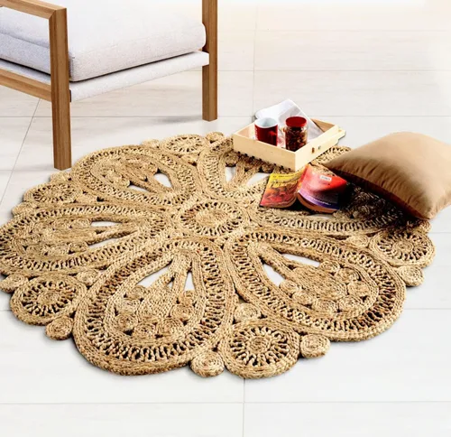Miniatura 19 de GRUHUM Alfombra de yute tejida a mano de 4' - Fibra natural, redonda, hecha a mano, estilo bohemio, rústica, vintage, suave, trenzada, reversible