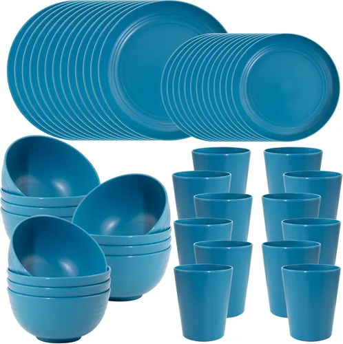 Miniatura 12 de LIYH - Juego de vajilla de paja de trigo de plástico beige de 48 piezas - Juegos de platos y tazones reutilizables, platos irrompibles, tazón, taza