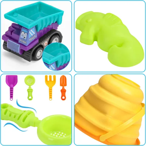 Miniatura 5 de Juego de juguetes de arena de playa para niños, cubo de playa plegable de silicona plegable para viajes, juguetes de playa para verano al aire