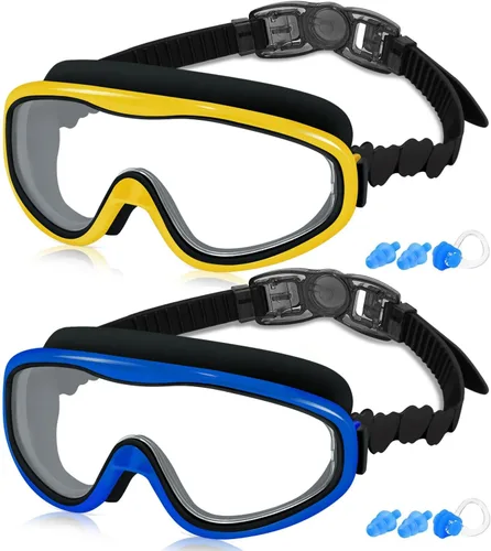 Miniatura 9 de COOLOO Gafas de natación para niños de 3 a 15 años, paquete de 2 gafas para nadar con cubierta para la nariz, sin fugas, antiniebla, impermeables