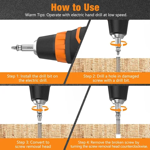 Miniatura 5 de Nuovoware Juego de Extractor de Tornillos Dañados, 6 Piezas Easy Out Herramientas de Broca para Tornillos Pelados, Tuercas y Pernos, Kit Extractor