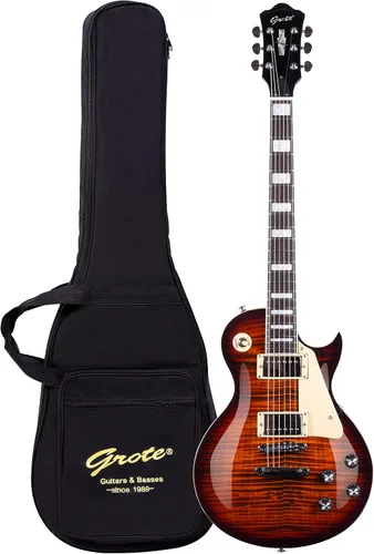 Miniatura 15 de Grote Guitarra eléctrica de cuerpo sólido LPYS-006 con mástil de arce, trastes de acero inoxidable, ideal para todos los niveles, con bolso de Negro