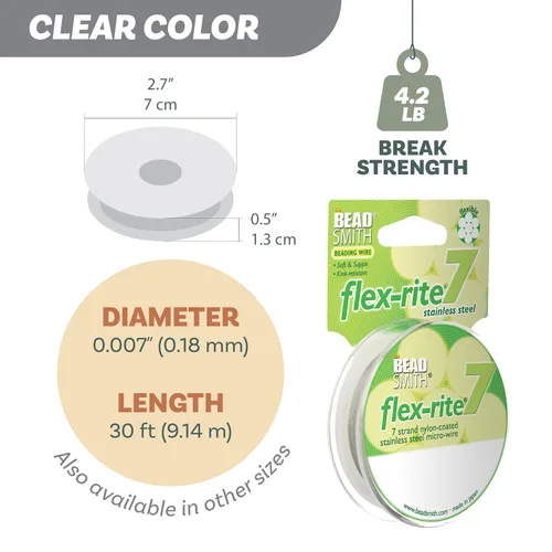 Miniatura 4 de The Beadsmith Flex-Rite - Alambre de acero inoxidable recubierto de nailon de 7 hebras, 0.007 pulgadas de diámetro, transparente, carrete de 30