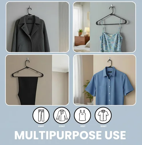 Miniatura 4 de Perchas de plástico Utopia Home estándar para hogar de color negro, perchas tubulares para la ropa, resistentes, finas y elegantes