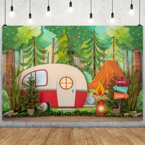 Miniatura 4 de Fondos de fotos de campamento para niños, cumpleaños, estudio fotográfico, fondos de primavera, parque, flores de baby shower, decoración de fiesta