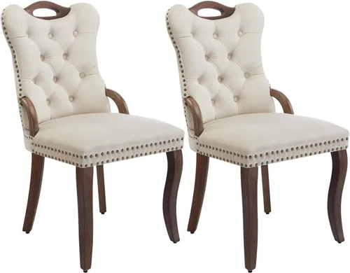 Miniatura 10 de Shenyon Juego de 2 Sillas de Comedor de Terciopelo Gris, Sillas de Comedor Tapizadas con Ribete de Anilla Trasera y Patas de Madera Maciza, Sillas