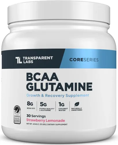 Transparent Labs BCAA Glutamina - 8000 mg de BCAA en polvo por porción con L glutamina para recuperación después del entrenamiento, crecimiento