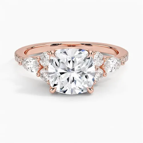 Miniatura 5 de IGI Anillo de compromiso de diamante creado en laboratorio de 3.56 quilates con cuatro puntas de excelente talla, con marquesa lateral y diamantes