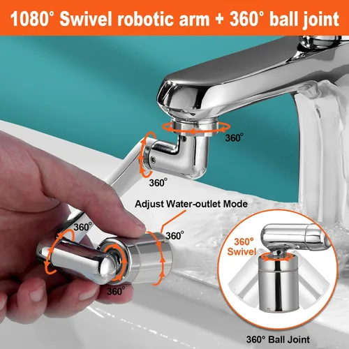 Miniatura 3 de Spurtar Aireador Extensor de Grifo Giratorio de 1440° para Fregadero para Niños Pequeños, 2 Modos de Rociador Cabezal Giratorio de Baño Cocina 1