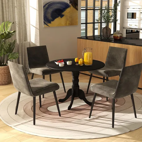 Miniatura 7 de Mesa de comedor redonda para 4, mesa de cocina rústica con mesa de 40 pulgadas, patas curvadas de caballete, mesa de tulipán de madera de goma, mesa