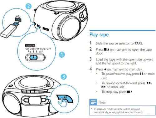 Miniatura 6 de Philips Reproductor de CD portátil Boombox - Reproductor de MP3 portátil y reproductor de cinta de casete, sistema de sonido estéreo compacto Boom