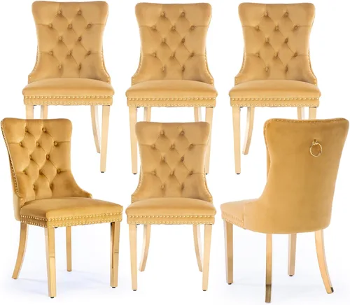 Miniatura 91 de Juego de 2 sillas de comedor tapizadas de terciopelo, sillas laterales de cocina de estilo moderno con ribete de cabeza de clavo y patas de madera