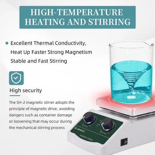 Miniatura 4 de Placa de Agitación Magnética Calentada 300℃/ 572℉ 2L Mezclador Calentado 2000RPM para Laboratorio con Soporte, Juego de Agitador Magnético
