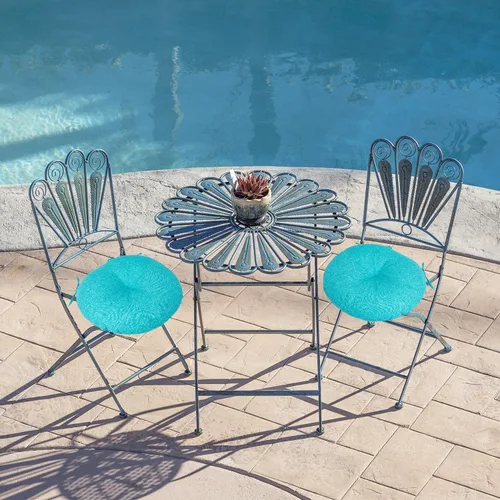 Miniatura 7 de FUNHOME Juego de 2 cojines para sillas bistró de 15"x15"x4", repelentes al agua, redondos, cojines para sillas de exterior con lazos, almohadillas