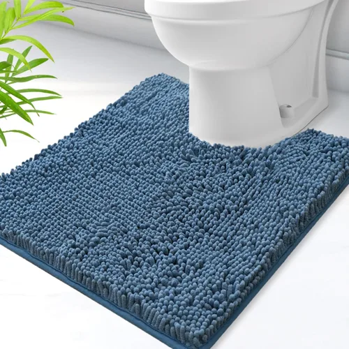 Miniatura 48 de Alfombras de baño en forma de U, alfombras de baño de felpilla súper absorbentes y respaldo antideslizante de PVC fuerte para inodoros, lavables a
