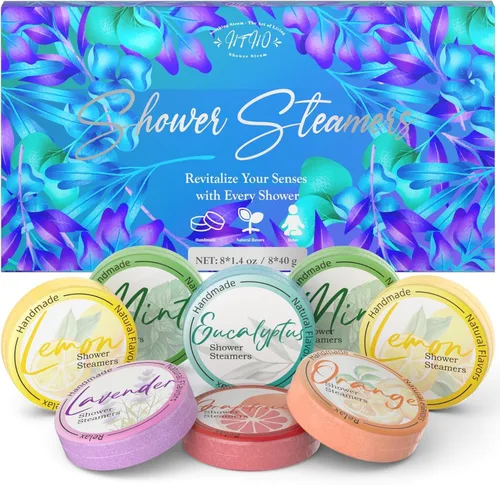 Shower Steamers - Paquete de 8 bombas de ducha de aceites esenciales naturales para cuidado personal, regalos de cumpleaños de relajación para