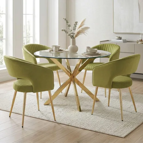 Miniatura 11 de Hyfirm Juego de 2 sillas de comedor de cuero, modernas sillas de cocina color dorado crema con respaldo hueco, sillas laterales tapizadas para sala