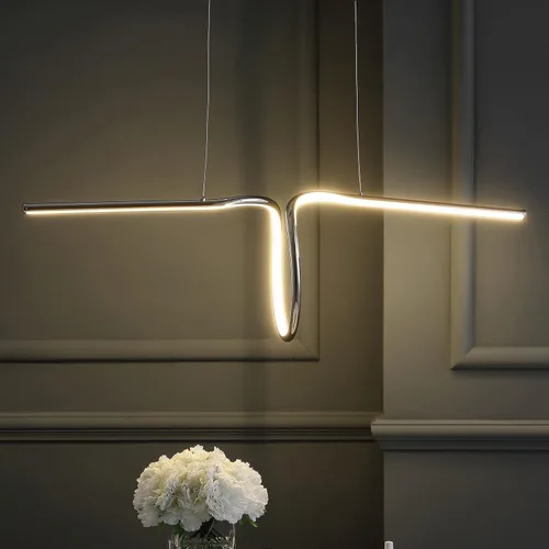 Miniatura 2 de JONATHAN Y Lámpara colgante lineal LED integrada moderna cromada de 34.5 pulgadas, accesorio colgante de metal regulable para isla de cocina