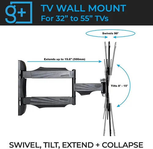 Miniatura 2 de Gadgets+ Soporte de pared universal para TV de 32 a 55 pulgadas, soporte de pared de TV de movimiento completo para televisores HD, televisores 4K