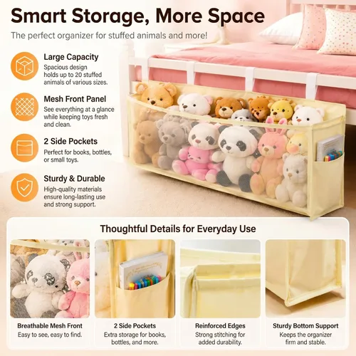 Miniatura 3 de Beeveer Organizador de animales de peluche para mesita de noche, red organizadora de juguetes de peluche de gran capacidad que ahorra espacio